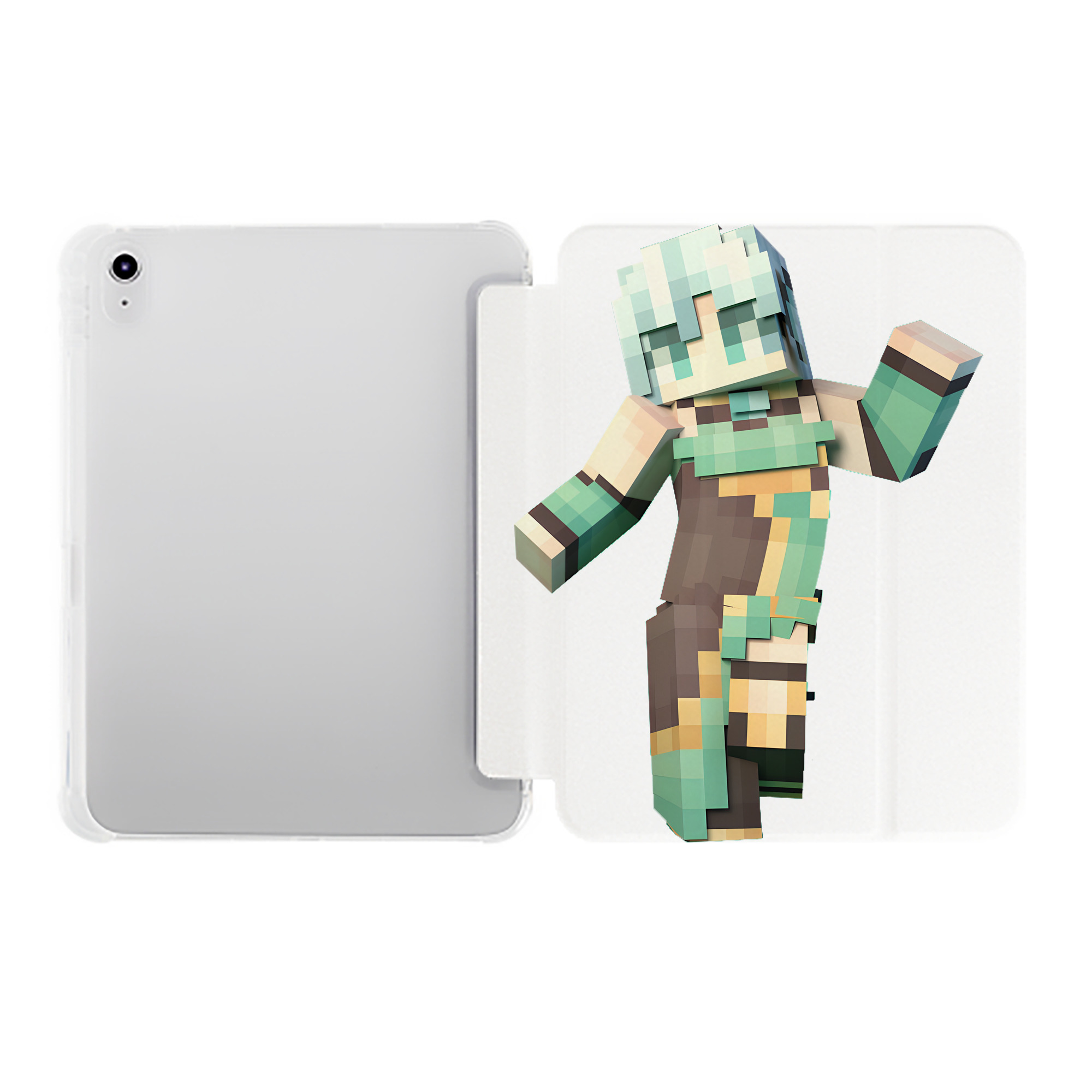 （画像用） マインクラフト ブロックの世界 Minecraft MC Block world IPad ケース ペン収納付き 三つ折りスタンド PUレザー×シリコン 対応機種9.5/10.5/10.9インチ